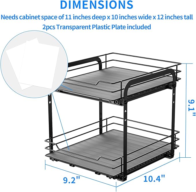 RCHYFEED Spice Rack Organizer for Cabinet, 2 Tier Pull Out Spice Racks for Inside Cabinets & Pantry, Height Adjustable Heavy Duty Vertical Spice Shelf for Seasoning Organizer(9.5" Wx10.5 Dx9.5 H)
