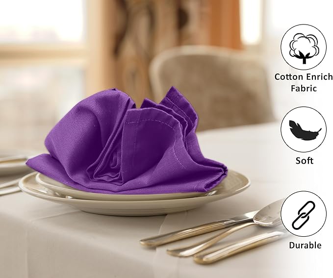 Ruvanti Cloth Napkins Set of 6, 18x18 Inches Napkins Cloth Washable, Soft, Durable, Absorbent, Cotton Blend. Table Dinner Napkins Cloth for Hotel, Lunch, Restaurant, Wedding Parties - Purple