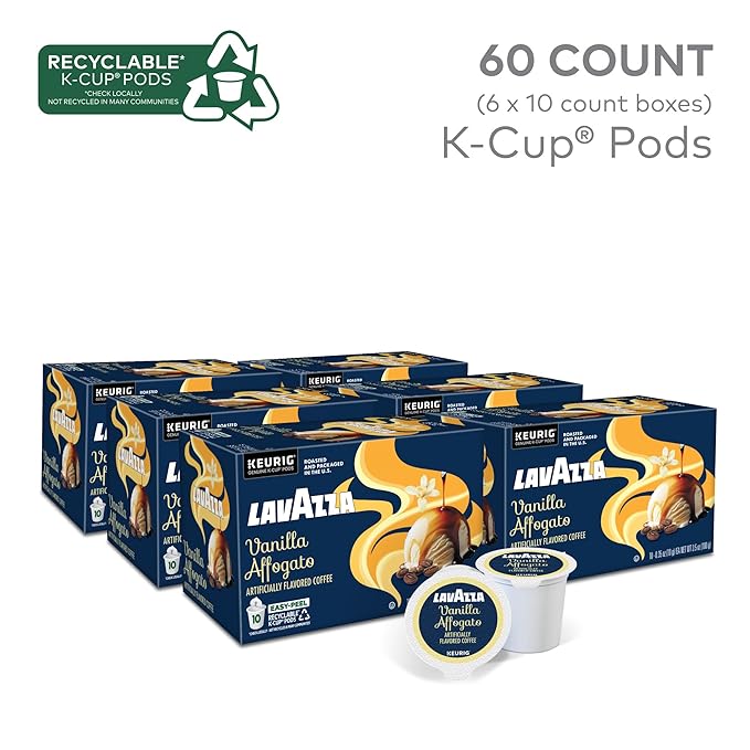 Lavazza Vanilla Affogato Coffee, Single Serve Keurig K-Cup Pods, Flavored Coffee, 60-Count Box (6 Packs of 10)