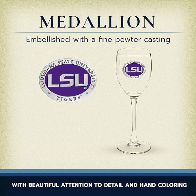 Heritage Pewter LSU Tigers Glass Goblets – Set of 2 | 12 OZ Goblet Wine Glasses | Expertly Crafted Pewter Glass