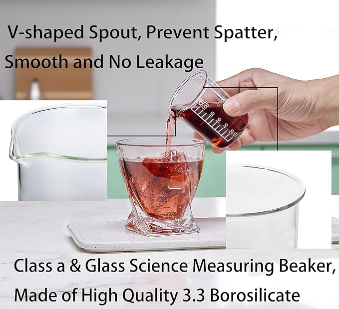 Ackers Etching Scale Measuring Glass -V-Shaped Spout Made of High Borosilicate Glass Measuring for Kitchen or Restaurant, Easy to Read, 120 ML (4 Oz)-Pack of 2