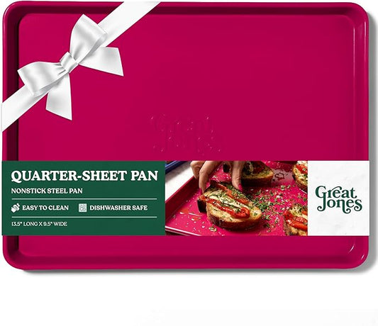 Great Jones Little Sheet (Raspberry) | Jelly Roll Pan, Quarter Sheet Pan | Aluminized Steel,13.5" x 9.5" | For Baking, Roasting, & Broiling | Premium Bakeware with Even Heat Distribution
