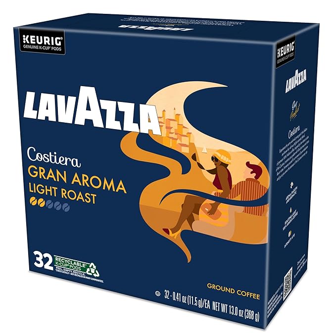 Lavazza Costiera Gran Aroma, Single-Serve Keurig K-Cup Pods, Light Roast Coffee, 32-Count Box
