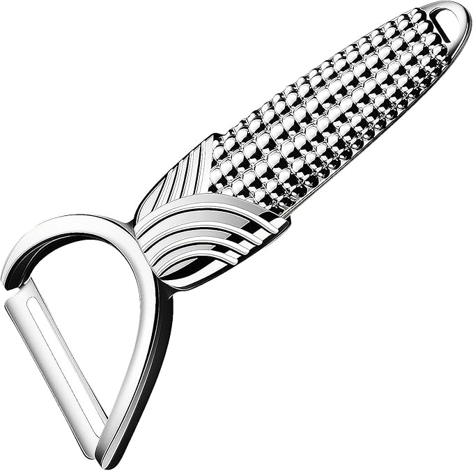 Maxjoy Vegetable Potato Apple Carrot Fruit Veggie Peeler - Corn Kernel Ergonomic Handle, Ultra Sharp Stainless Steel Blades - Silver