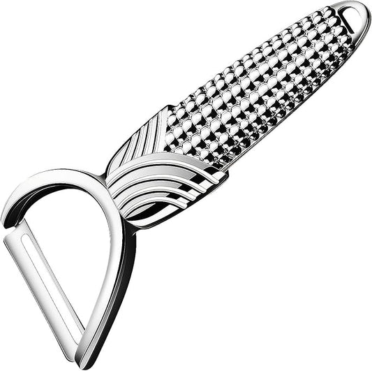 Maxjoy Vegetable Potato Apple Carrot Fruit Veggie Peeler - Corn Kernel Ergonomic Handle, Ultra Sharp Stainless Steel Blades - Silver