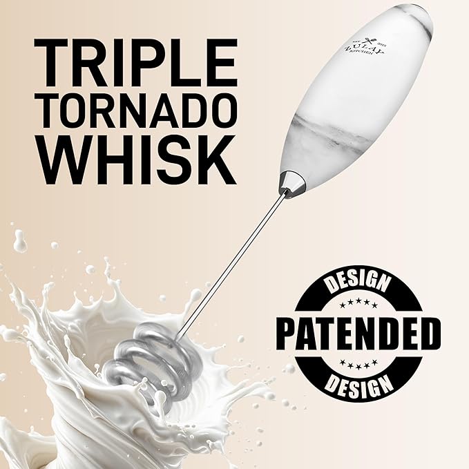 Zulay Kitchen Patented Tornado Triple Whisk Milk Frother with 4 Duracell Batteries – Handheld Foam Maker for Coffee, Lattes, Matcha & Hot Chocolate – Rich, Creamy Froth in Seconds