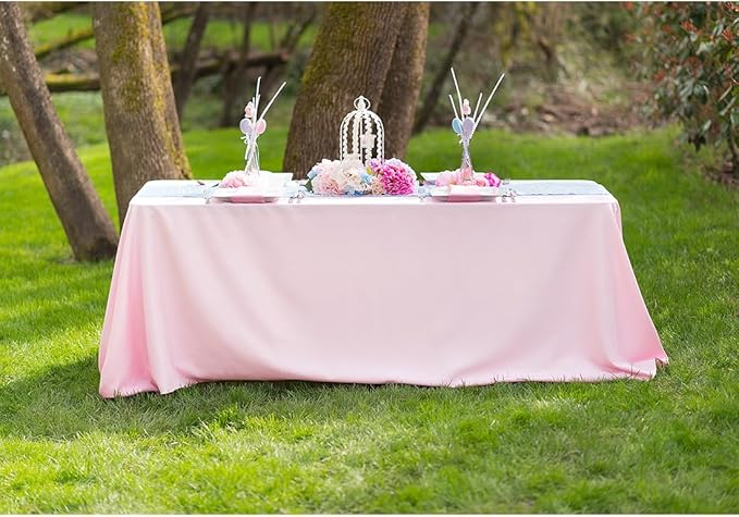 LTC LINENS 10-Pack Bulk 90x132 Inch Pink Rectangular Tablecloths - Rounded Corners Table Cloths for 6 ft Tables Floor-Length Drop - Polyester Fabric Cloth Table Covers for Wedding, Baby Shower