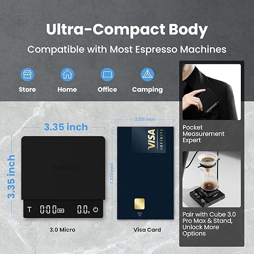 MHW-3BOMBER Super Mini Espresso Scale with Timer, Digital Coffee Scale with Espresso/Pour Over/Manual Mode, Rechargeable Coffee Bean Scale, Portable Scale with a Storage Bag for Outdoor Use,ES5788B