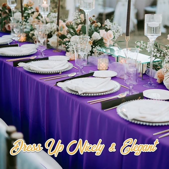 BRILLMAX 4 Pack Purple Tablecloths for 6 Foot Rectangle Tables 90 x 132 Inch - 6ft Rectangular Bulk Linen Polyester Fabric Washable Cloth Cover for Wedding Reception Banquet Birthday Party