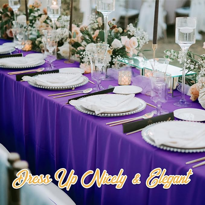 BRILLMAX 6 Pack Purple Tablecloths for 8 Foot Rectangle Tables 60 x 126 Inch - 8ft Rectangular Bulk Linen Polyester Fabric Washable Cloth Cover for Wedding Reception Banquet Birthday Party