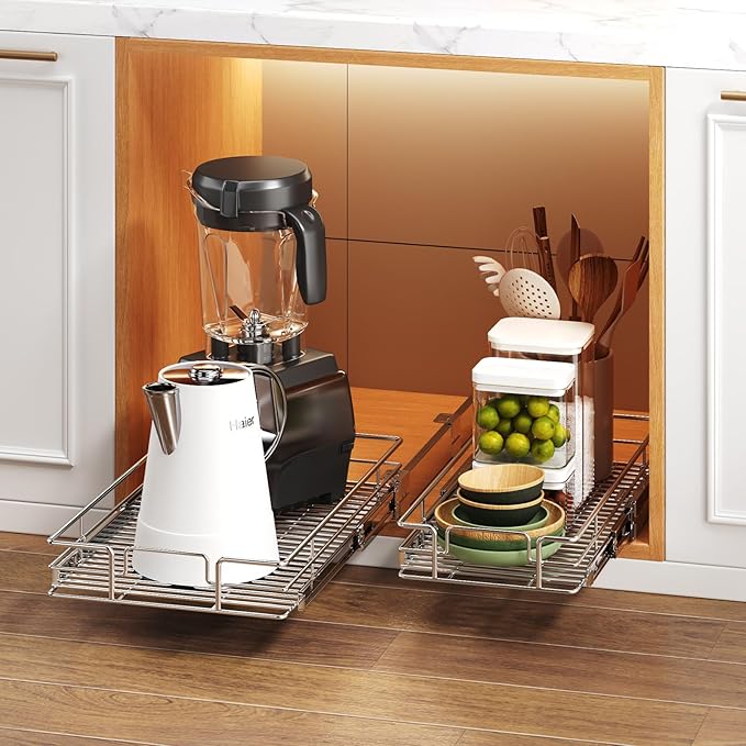 Pull Out Cabinet Organizer 15½" W x 21½" D, Heavy Duty Cabinet Pull Out Shelves, Slide Out Drawers Organization for Kitchen Cabinets Bathroom