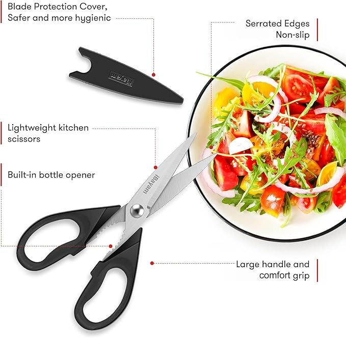 Kitchen Shears, Kitchen Gadgets Utensil Set, iBayam All Purpose Kitchen Shears with Protective Sheath Durable Stainless Steel Scissors, Cooking Kitchen Utensils, Soft Grip Comfort Handle, 8.5 Inch