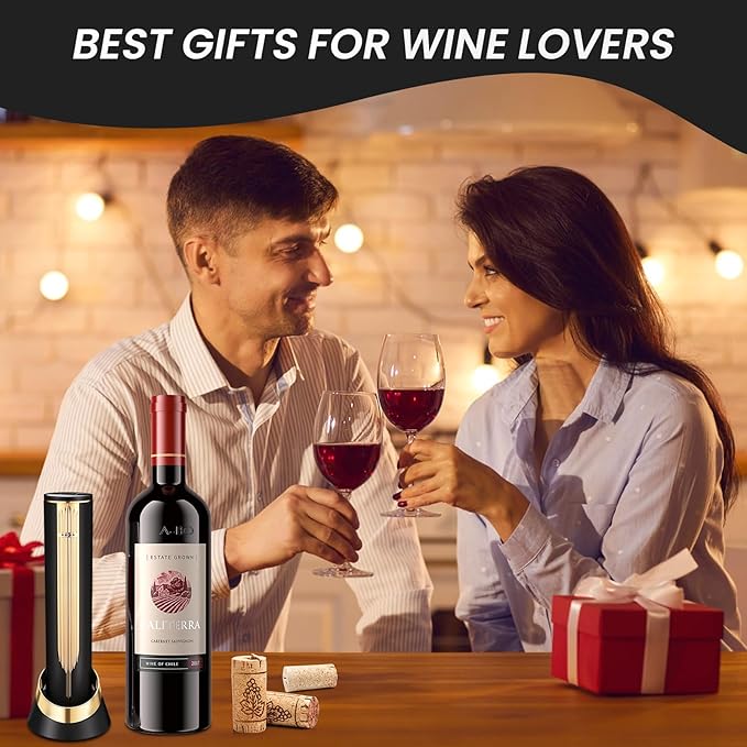 Electric Wine Bottle Opener with Charging Base & Built-in Foil Cutter – Rechargeable Intelligent Touch-Activated Automatic Corkscrew – Luxury Christmas Wine Gifts for Women, Men, Seniors