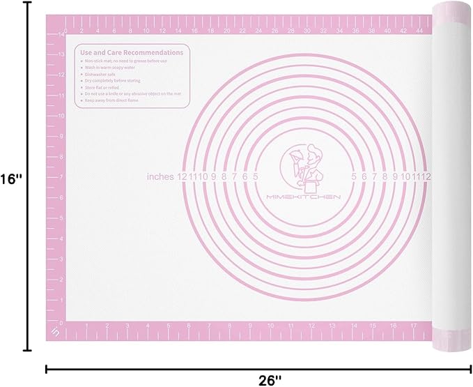 Non-stick Pastry Mat Extra Large with Measurements, Silicone Baking Mat, Kitchen Counter Mat, Dough Rolling Mat, Oven Liner, Fondant Mat, Pie Crust Mat Silicone Bread Mat