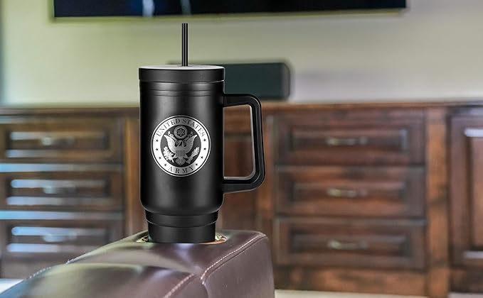 Army 40oz Insulated Tumbler with Handle, Lid & Straw - US ARMY Gifts - Use for Water, Tea, Coffee & More | Army 40oz Tumbler
