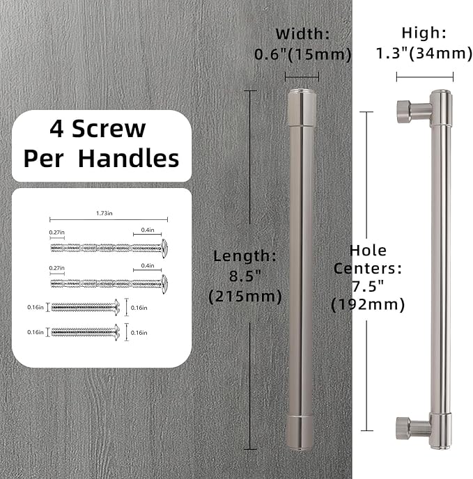 10 Pack Brushed Satin Nickel Cabinet Pulls 7.5 Inch(192mm) Hole Centers Kitchen Cabinet Handles Drawer Pulls