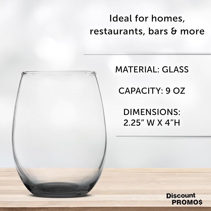 DISCOUNT PROMOS Stemless Wine Glass 9 oz. Set of 10, Bulk Pack - Great for Wedding Favors, Bachelorette Party and More - Black Bottom Color