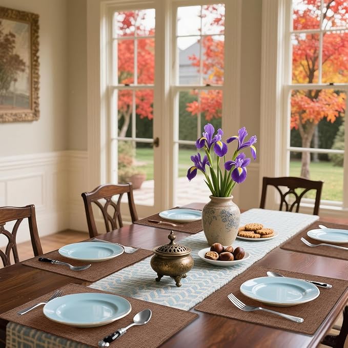 Homaxy Cloths Placemats for Dining Table Set of 4, Heat Resistant Washable Cotton Linen Blend Table Mats, Easy to Clean Place Mats for Indoor Outdoor Party Kitchen Decoration, 13" x 19", Brown