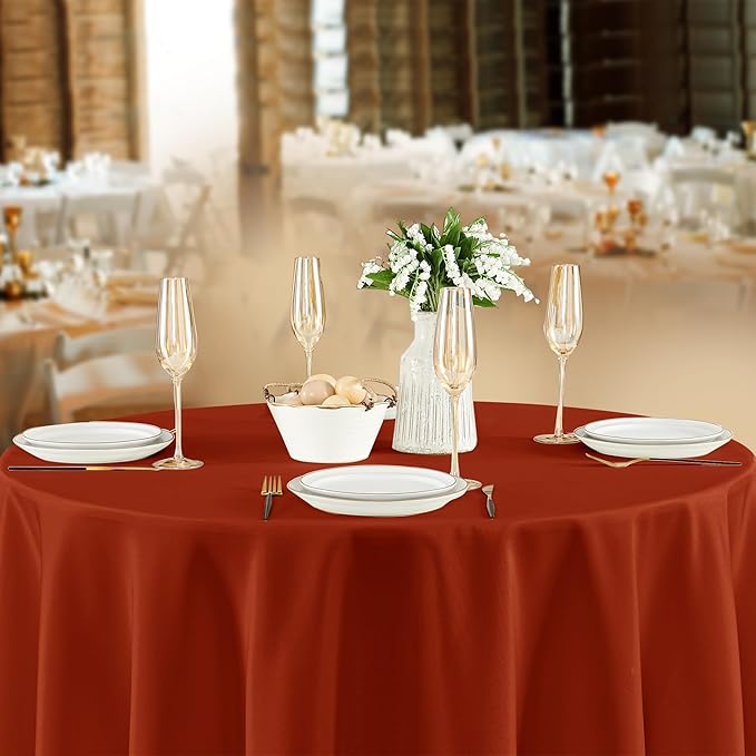 Fitable 8 Pack Round Tablecloths: Stain Resistant Wrinkle Free Fall Table Clothes, Washable Reusable Polyester Table Covers for Wedding Thanksgiving Party Birthday Banquet Reception(Rust, 84 Inch)
