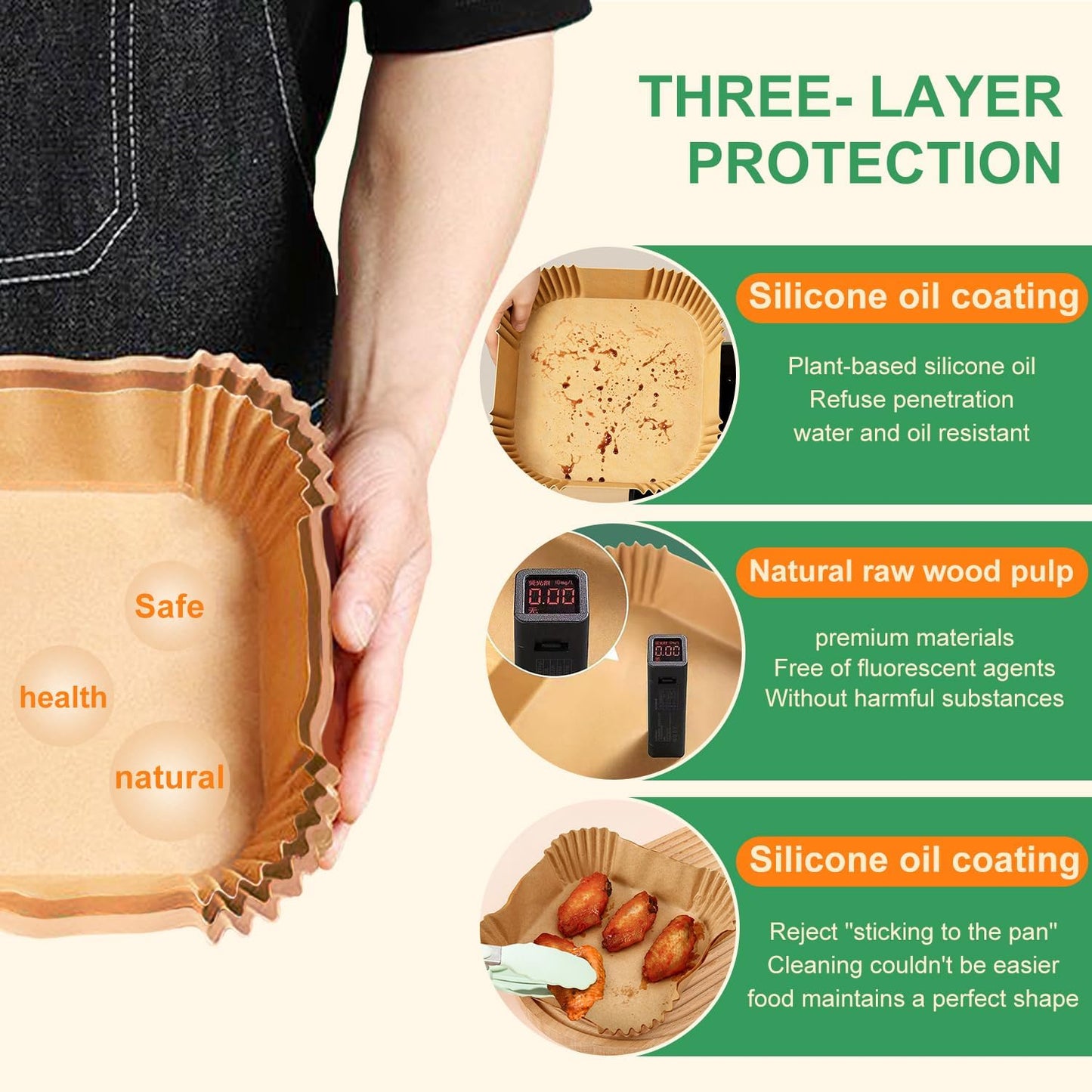 250 Pcs Air Fryer Liners Disposable 8 Inch Square - Paper Liner for 5-8 Qt, Non-Stick Oil-Resistant Parchment Paper for Ovens, Microwaves and Air Fryer Accessories