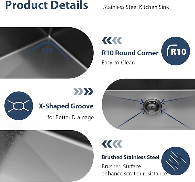 Lordear 33 Inch Black Undermount Kitchen Sink Workstation 16 Gauge Stainless Steel Single Bowl with Built-in Accessories, 33x19x9 Inch Gunmetal Black Nano-pvd