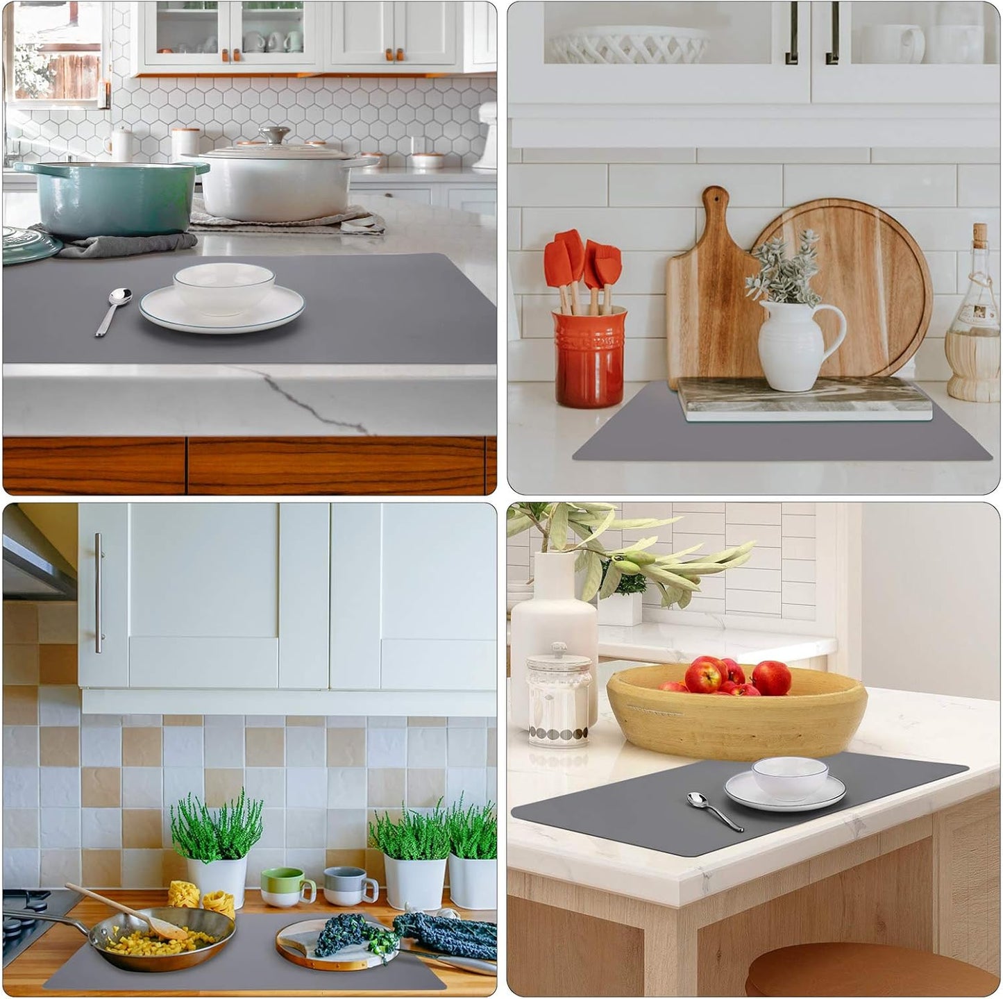 Gartful Silicone Mats for Kitchen Counter, Thicker 0.06", 25 x 17 inches Multipurpose Table Mat, Silicone Pad Desk Work Mat, Nonstick Nonskid Heat-Resistant Pad, Placemat, Dark Gray