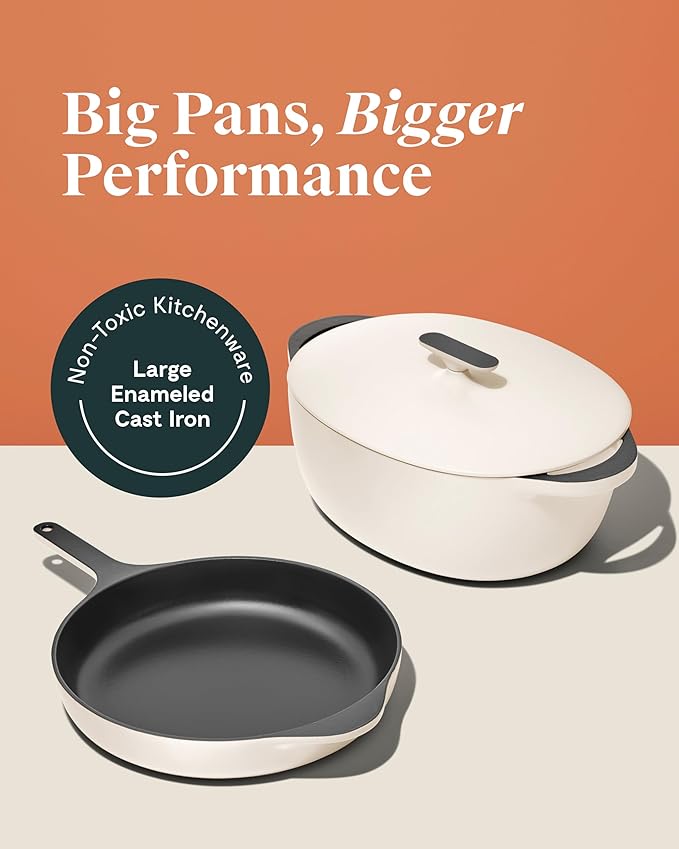 Caraway Cast Iron Skillet - 12” Enameled Cast Iron Pan With 3 Layer Enamel Coating - No Seasoning Required - Compatible With All Stovetops - Free From Forever Chemicals - Gray