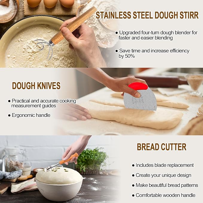 Sourdough Starter Kit, 34oz Large Sourdough Starter Jar Glass 2Pack, Sourdough Bread Baking Supplies, Fermentation Jar Bread Making Tools, Wide Mouth Glass Jar for Sourdough Bread Loaf Flour