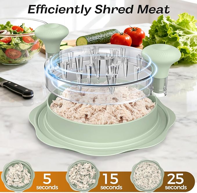 10'' Pro Chicken Shredder Tool Twist Large for Kitchen, BPA-Free Food-Safe Meat Grinder, Visible Chicken Breast Meat Shredder with Strong Anti-Slip Bottom & Ergonomic Handle, Green