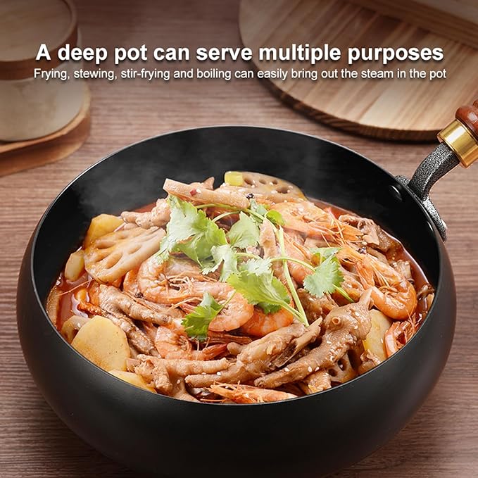 Carbon Steel Wok Pan, 9.5" Woks & Stir-Fry Pans with Glass Lid Cookwares, Nonstick Wok Flat Bottom Small Handmade Chinese Wok For for All Stoves