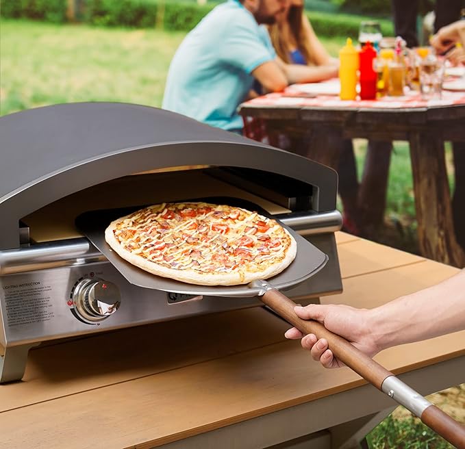 Q Pizza Aluminium 12" Pizza Peel with Long Handle, Pizza Spatula, Turning Paddle for Grill Oven, Kitchen Cooking Accessory for Baking Bread Pastry Dough Pie & Cake, PT202