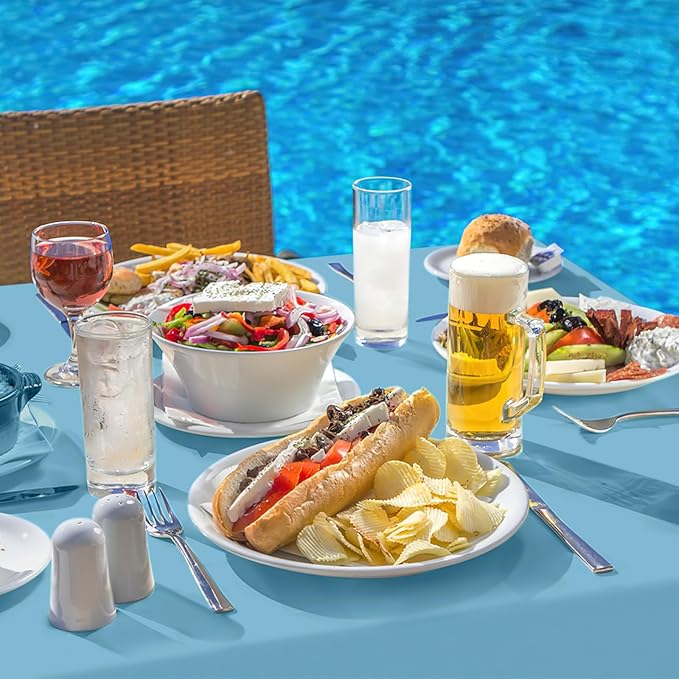 homing Rectangle Vinyl Tablecloth, Waterproof Spillproof Plastic Flannel Backed Table Cloth, Wipe Clean Table Cover for Dining, Buffet Parties and Camping (Aquamarine, 52" x 70")