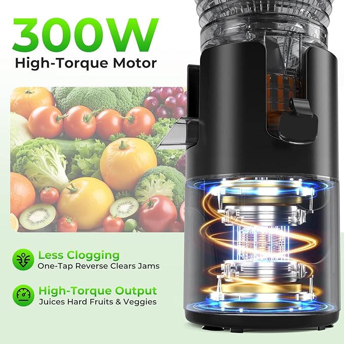 Juicer Machines, 5.8" Large Feed Chute Slow Masticating Cold Press Juicer for Whole Fruits & Vegetables, Easy to Clean & High Juice Yield