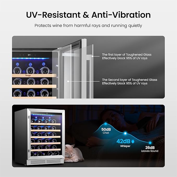 Yeego Wine Fridge 24 inch - 47 Bottles 40-65℉ Touch Control, Built-In/Under Counter/Freestanding Wine Cooler Refrigerator with Glass Door, Perfect for Bar, Home, Kitchen Cabinet, Office