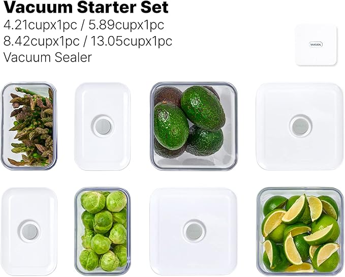 Premium Airtight Food Storage Containers & Vacuum Sealer Machine Starter Set, 4-piece Container with Sealer, 100% Leak Proof,Keep food fresh up to 5 times longer than non-vacuum strorage.
