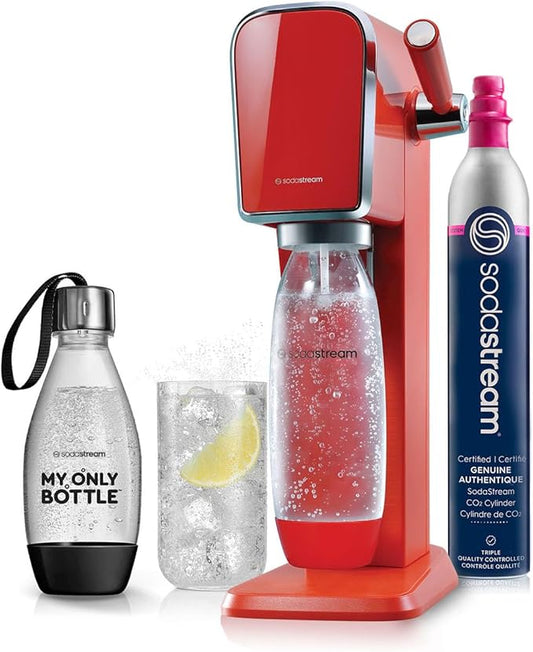 SodaStream Art Sparkling Water Maker (Red) with CO2 and Two Carbonating Bottles