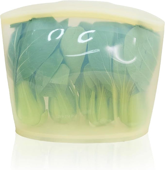 Reusable Silicone Food Storage Bags 10.6Cup (84oz), Airtight Food Storage Containers Food Grade Silicone Snack Bags, BPA Free Food Storage Container, Microwave Safe, Sous Vide Container, Yellow