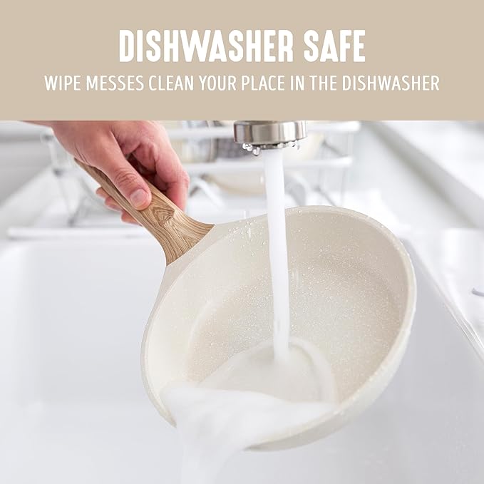 GreenLife Nonstick 2 Piece Frying Pan Set, 9.5" & 11" Skillets Ceramic PFAS-Free Nontoxic, Induction Suitable, Wood Print Handles, Stay-Cool Handles, Deep Cooking Skillets, Egg Pan, Granite Cream