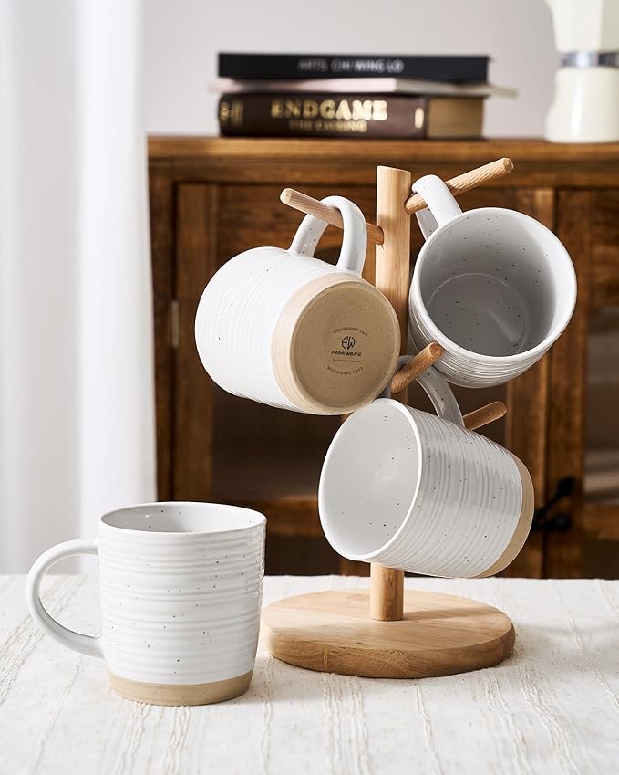 famiware Coffee Mugs Set of 4, 13 oz Mug Set, Ceramic Cup Set with Handle for Coffee, Tea, Cocoa, Milk, Constellation Series, White