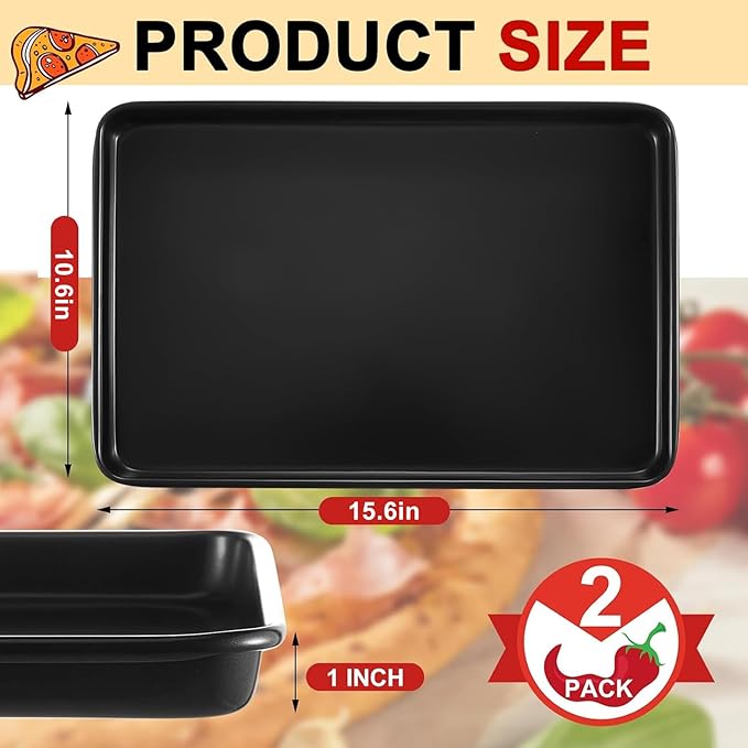 2 Pcs 15.6 Inch Grandma Style Pizza Pan Hard Rectangular Black Non Stick Sicilian Style Carbon Steel Pizza Pan Dish Pre Seasoned Bakeware Kitchenware