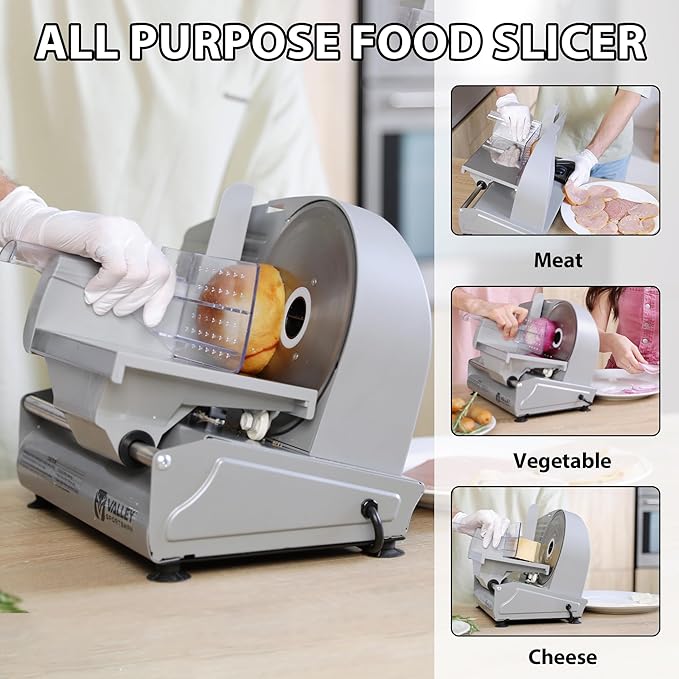 Meat Slicer Machine for Home, Electric Food Slicer, with 7.5" Stainless Steel Blade, 180 W, Adjustable Thickness, Easy to Clean, Cuts Meat, Bread, Cheese and Deli, Sliver