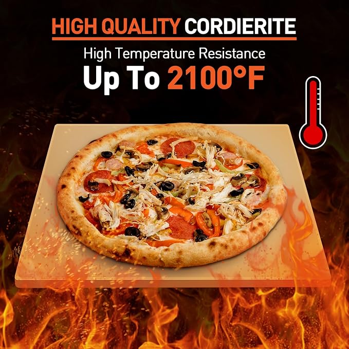 Pizza Stone for Oven and Grill, 12 Inch Square Baking Pan, Heavy Duty Small Cordierite Pizza Grilling Stone, Thermal Shock Resistant, Includes Durable Metal Scraper