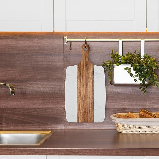 Marble charcuterie board: Acacia wood marble chopping board - suitable for kitchen, great gift for friends (white)