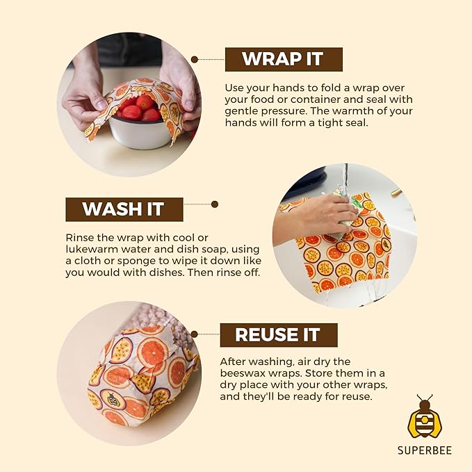 SUPERBEE Beeswax Bread Wrap, Reusable Beeswax Wrap for Food, Wrap Bread, Reusable Bees Wrap Paper for Wrapping Vegetables, Cheese Paper, Bowl Covers and Sandwich Wrapping, XXL (Retro Vibes)