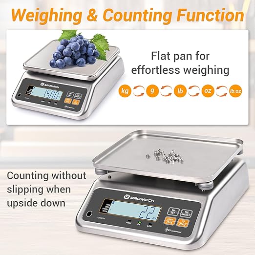 Food Scale Pound and Ounce, Rechargable, Commercial Grade, Stainless Steel Platform, for Meat Shop, Deli, Produce Market (66lb)