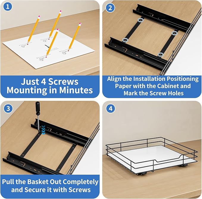 Pull Out Spice Rack, Slide Out Spice Rack for Cabinet, Spice Organizer for Kitchen and Pantry, Fits Spices, Sauces, Canned Food (10.5''Wx10.5''Dx2.5''H)