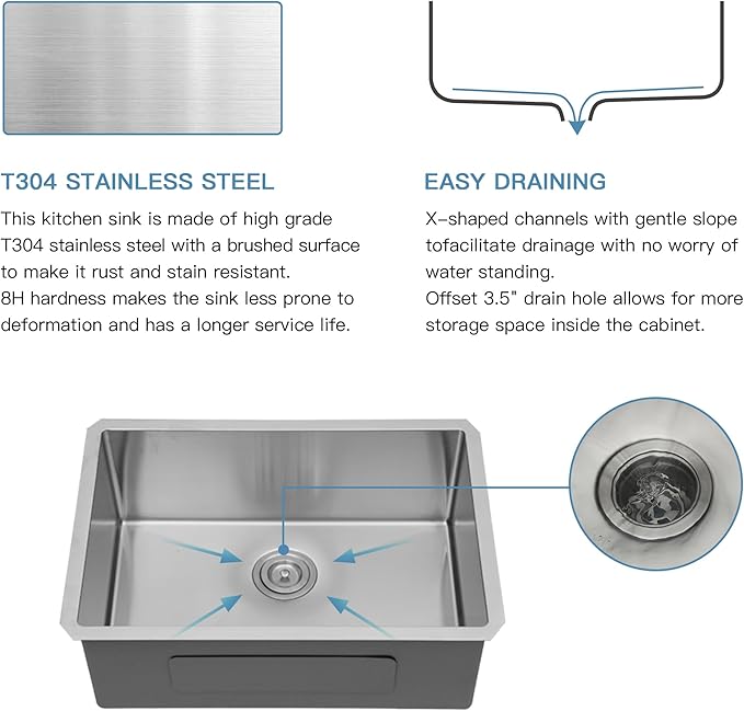 27 Undermount Kitchen Sink - GhomeG 27x18 Undermount Sink Deep Single Bowl 16 Guage Stainless Steel Under Counter Kitchen Sinks Basin With R10 Round Corners
