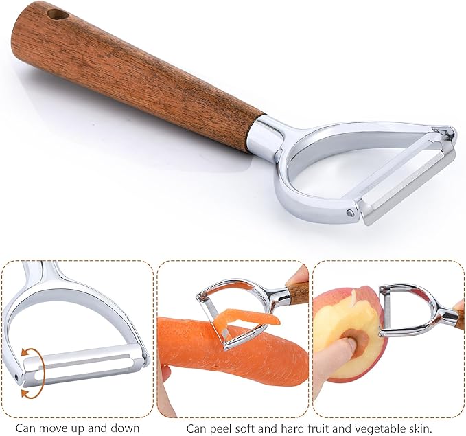 Vegetable Peeler for Potato, Apple, Fruit, Carrot, Veggie, kitchen, Y-Shaped and I-Shaped Peelers with Acacia Wood Ergonomic Non-Slip Handle(2PCS)