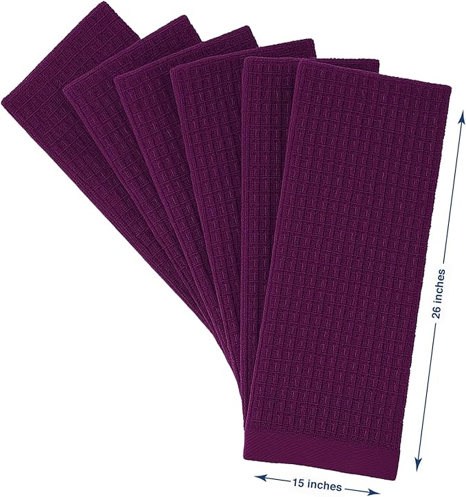 CRAFTSWORTH Kitchen Towels, 15 x 26 Inches, Pack of 6, 400 GSM, 100% Ring Spun Cotton, Striped Solid Purple Cotton Dish Towels Super Soft and Absorbent, Tea Towels and Bar Towels