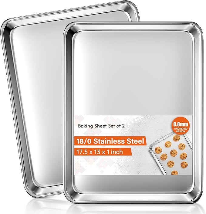 Baking Sheet Set of 2, Commercial Grade Stainless Steel Cookie Sheets for Baking, 18 x 13 Inch Thicker Large Baking Pans Oven Tray, Warp Resistant Nonstick Half Sheet Pan, Nontoxic & Heavy Duty